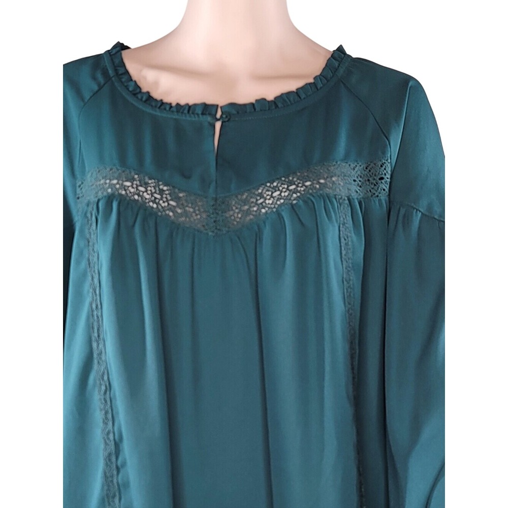 Zac & Rachel Teal Lace-Trim Peasant Boho Blouse - Picture 2 of 13